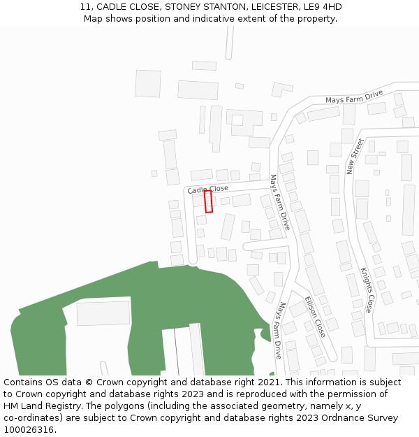 11, CADLE CLOSE, STONEY STANTON, LEICESTER, LE9 4HD: Location map and indicative extent of plot