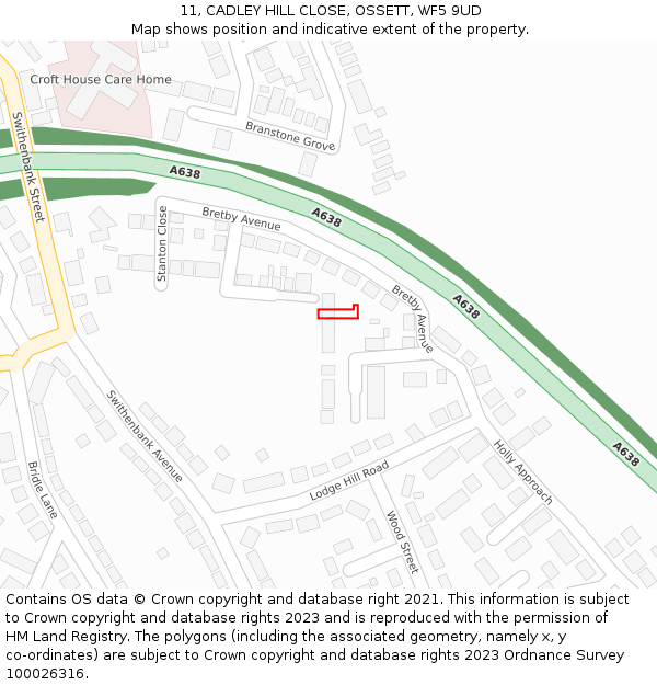 11, CADLEY HILL CLOSE, OSSETT, WF5 9UD: Location map and indicative extent of plot