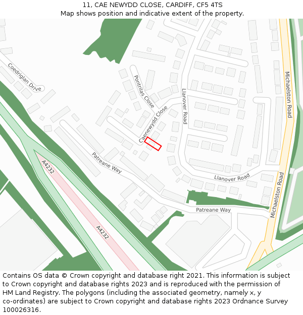 11, CAE NEWYDD CLOSE, CARDIFF, CF5 4TS: Location map and indicative extent of plot