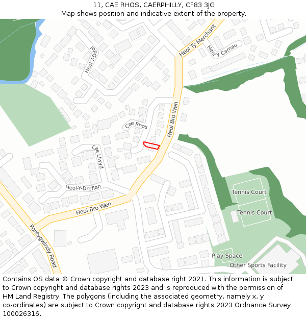 11, CAE RHOS, CAERPHILLY, CF83 3JG: Location map and indicative extent of plot