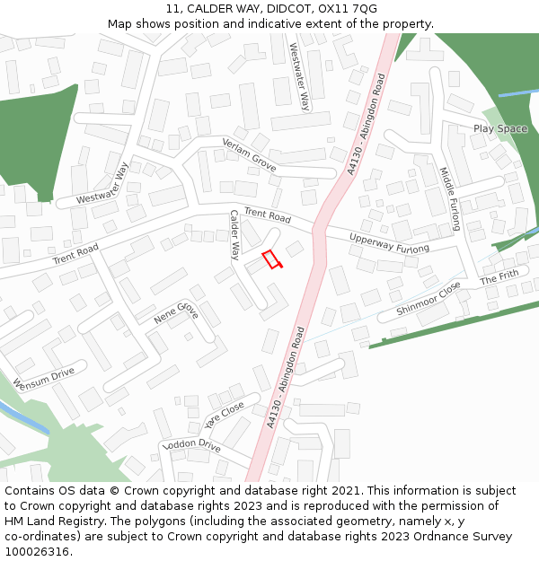 11, CALDER WAY, DIDCOT, OX11 7QG: Location map and indicative extent of plot