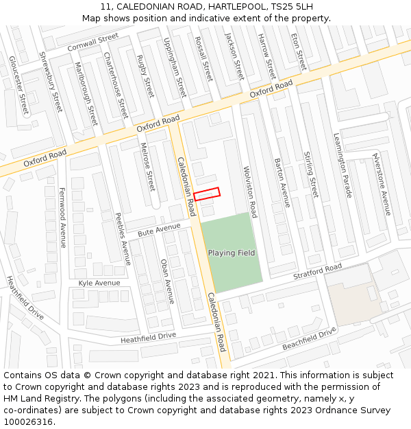 11, CALEDONIAN ROAD, HARTLEPOOL, TS25 5LH: Location map and indicative extent of plot