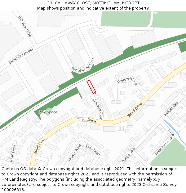 11, CALLAWAY CLOSE, NOTTINGHAM, NG8 2BT: Location map and indicative extent of plot