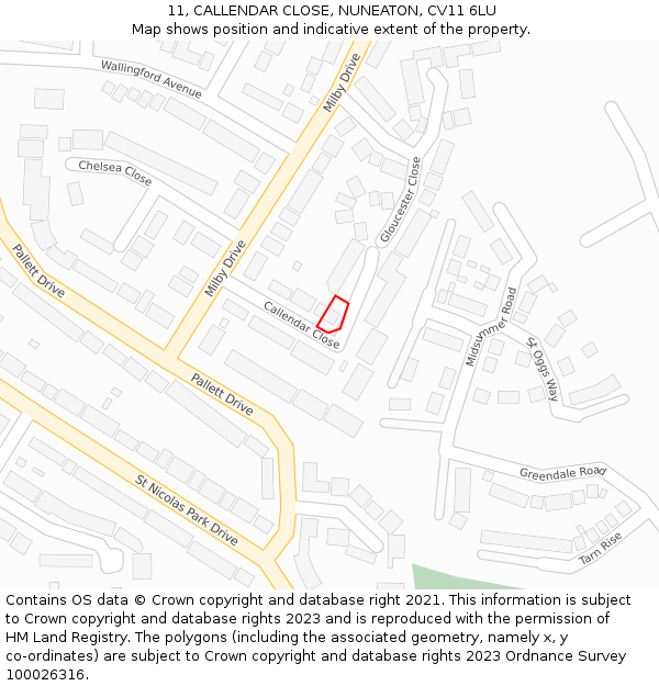 11, CALLENDAR CLOSE, NUNEATON, CV11 6LU: Location map and indicative extent of plot