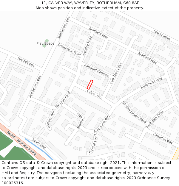 11, CALVER WAY, WAVERLEY, ROTHERHAM, S60 8AF: Location map and indicative extent of plot