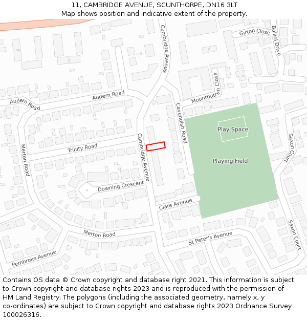 11, CAMBRIDGE AVENUE, SCUNTHORPE, DN16 3LT: Location map and indicative extent of plot