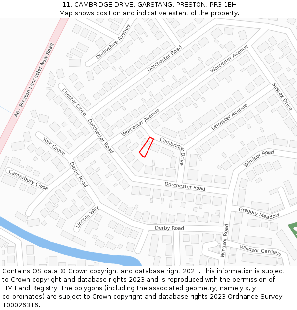 11, CAMBRIDGE DRIVE, GARSTANG, PRESTON, PR3 1EH: Location map and indicative extent of plot