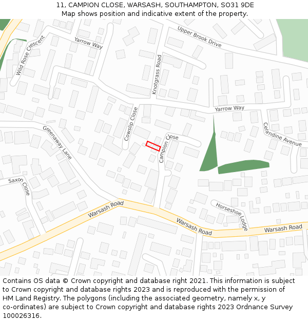 11, CAMPION CLOSE, WARSASH, SOUTHAMPTON, SO31 9DE: Location map and indicative extent of plot