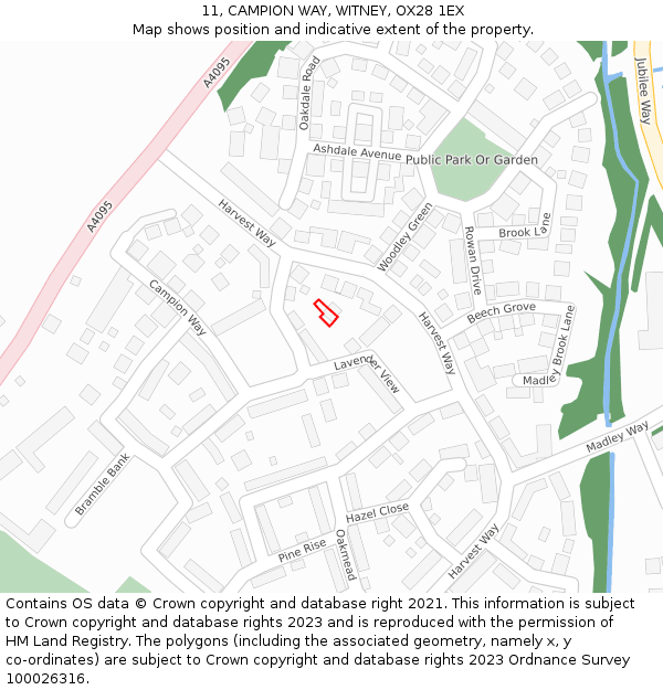 11, CAMPION WAY, WITNEY, OX28 1EX: Location map and indicative extent of plot
