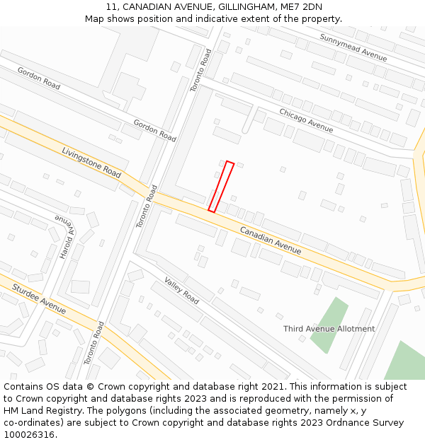 11, CANADIAN AVENUE, GILLINGHAM, ME7 2DN: Location map and indicative extent of plot