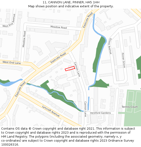 11, CANNON LANE, PINNER, HA5 1HH: Location map and indicative extent of plot