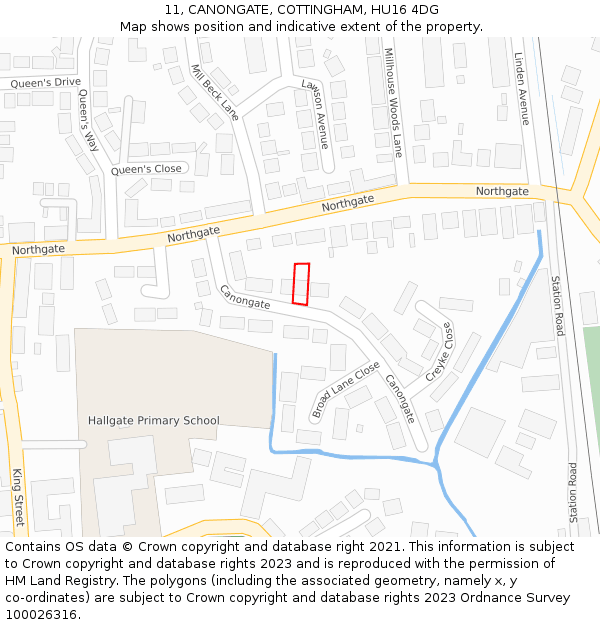 11, CANONGATE, COTTINGHAM, HU16 4DG: Location map and indicative extent of plot