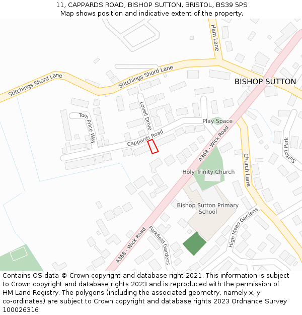 11, CAPPARDS ROAD, BISHOP SUTTON, BRISTOL, BS39 5PS: Location map and indicative extent of plot