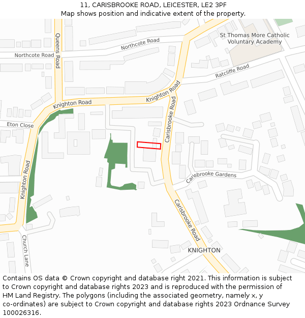 11, CARISBROOKE ROAD, LEICESTER, LE2 3PF: Location map and indicative extent of plot