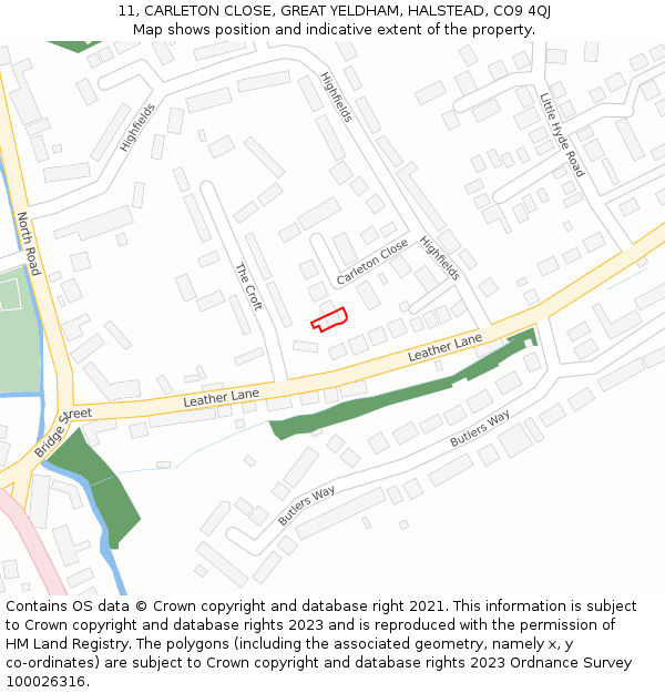 11, CARLETON CLOSE, GREAT YELDHAM, HALSTEAD, CO9 4QJ: Location map and indicative extent of plot