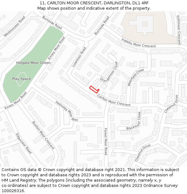 11, CARLTON MOOR CRESCENT, DARLINGTON, DL1 4RF: Location map and indicative extent of plot