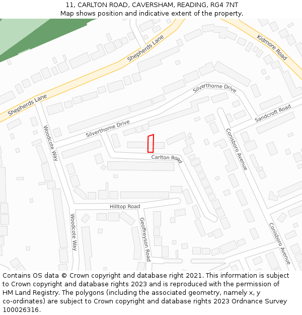 11, CARLTON ROAD, CAVERSHAM, READING, RG4 7NT: Location map and indicative extent of plot