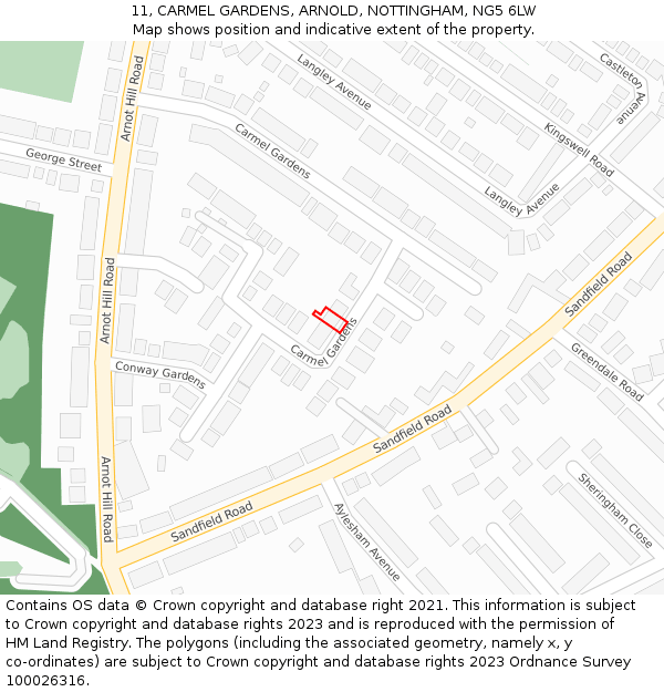 11, CARMEL GARDENS, ARNOLD, NOTTINGHAM, NG5 6LW: Location map and indicative extent of plot