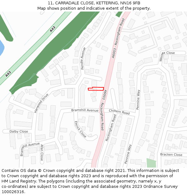 11, CARRADALE CLOSE, KETTERING, NN16 9FB: Location map and indicative extent of plot