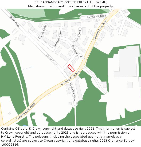 11, CASSANDRA CLOSE, BRIERLEY HILL, DY5 4UJ: Location map and indicative extent of plot