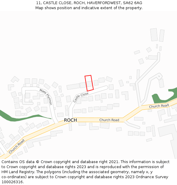 11, CASTLE CLOSE, ROCH, HAVERFORDWEST, SA62 6AG: Location map and indicative extent of plot