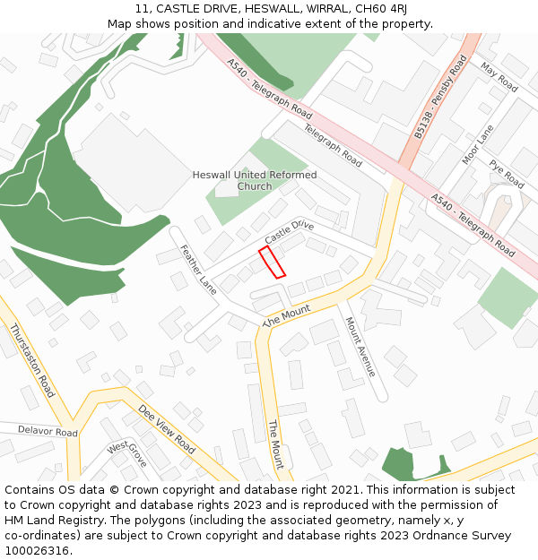 11, CASTLE DRIVE, HESWALL, WIRRAL, CH60 4RJ: Location map and indicative extent of plot