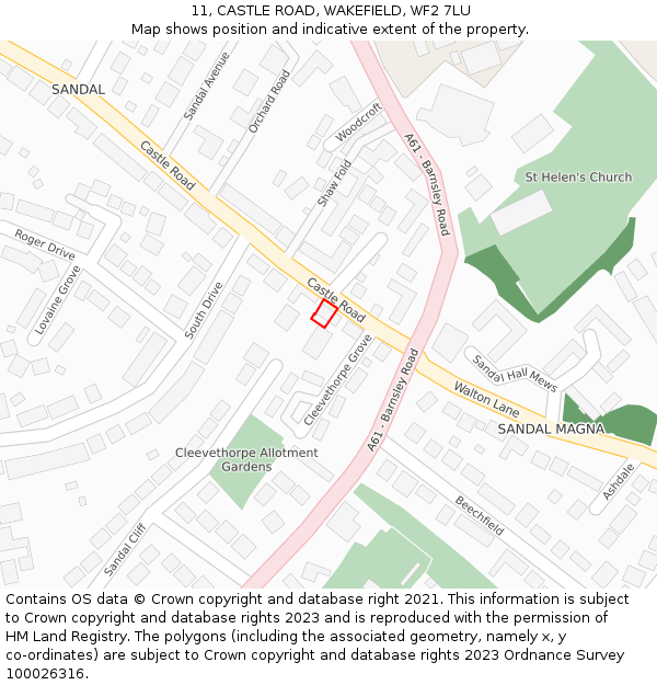 11, CASTLE ROAD, WAKEFIELD, WF2 7LU: Location map and indicative extent of plot