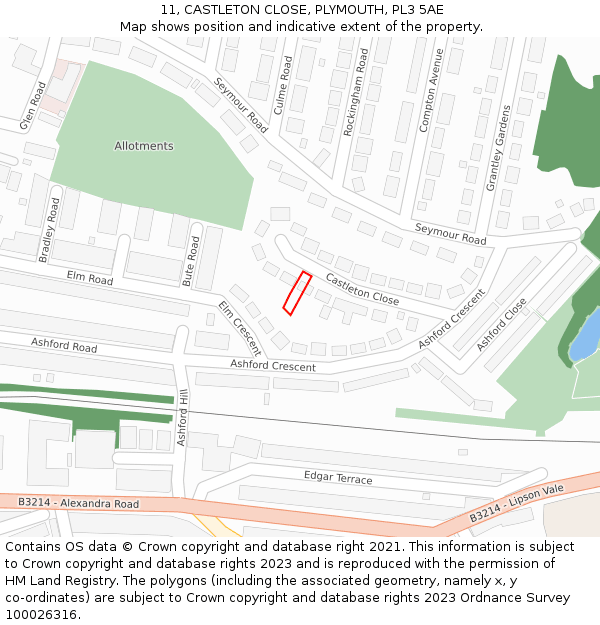 11, CASTLETON CLOSE, PLYMOUTH, PL3 5AE: Location map and indicative extent of plot