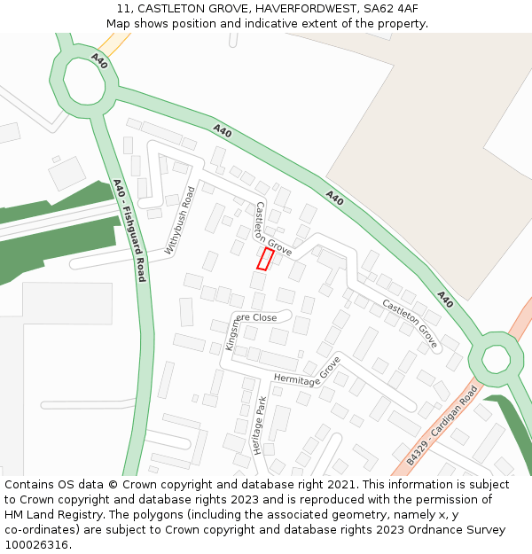 11, CASTLETON GROVE, HAVERFORDWEST, SA62 4AF: Location map and indicative extent of plot