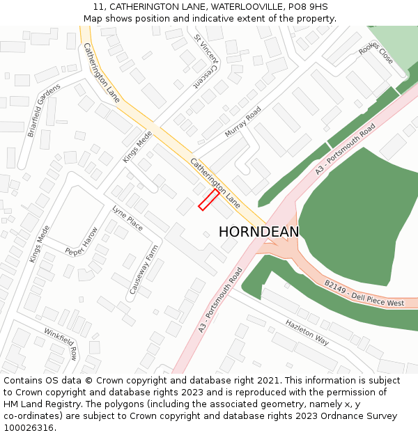 11, CATHERINGTON LANE, WATERLOOVILLE, PO8 9HS: Location map and indicative extent of plot