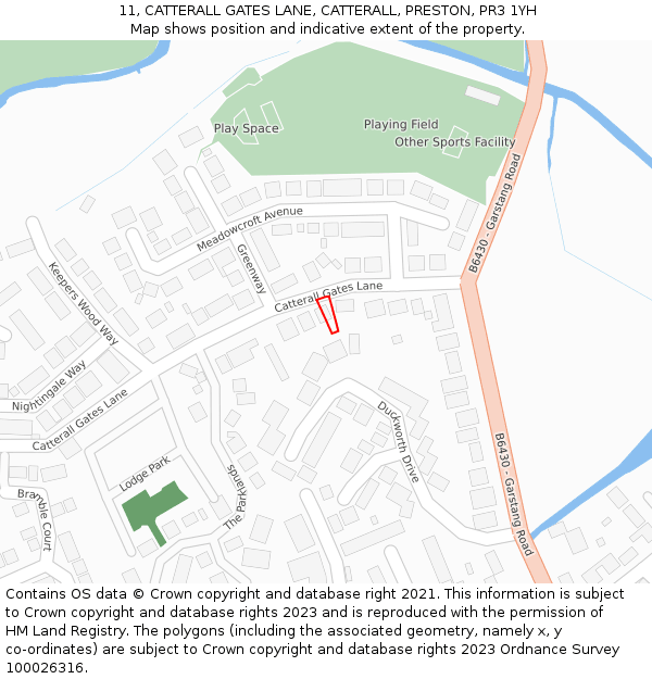 11, CATTERALL GATES LANE, CATTERALL, PRESTON, PR3 1YH: Location map and indicative extent of plot