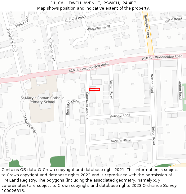 11, CAULDWELL AVENUE, IPSWICH, IP4 4EB: Location map and indicative extent of plot