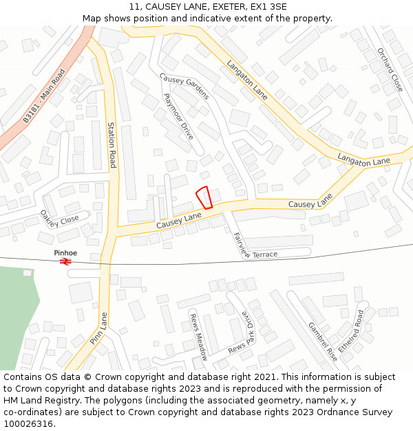 11, CAUSEY LANE, EXETER, EX1 3SE: Location map and indicative extent of plot