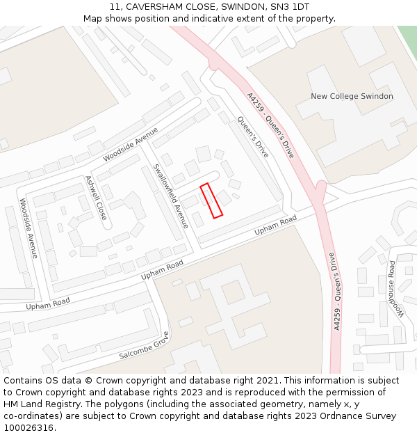 11, CAVERSHAM CLOSE, SWINDON, SN3 1DT: Location map and indicative extent of plot