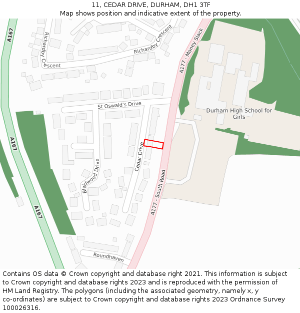 11, CEDAR DRIVE, DURHAM, DH1 3TF: Location map and indicative extent of plot