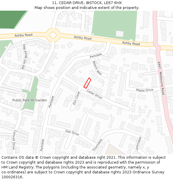 11, CEDAR DRIVE, IBSTOCK, LE67 6HX: Location map and indicative extent of plot