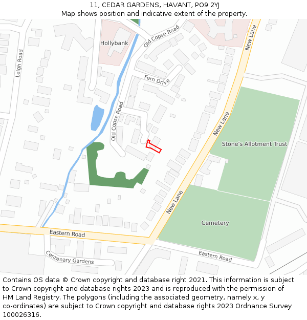 11, CEDAR GARDENS, HAVANT, PO9 2YJ: Location map and indicative extent of plot