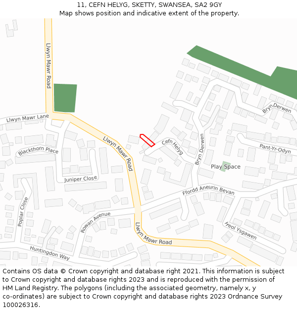 11, CEFN HELYG, SKETTY, SWANSEA, SA2 9GY: Location map and indicative extent of plot
