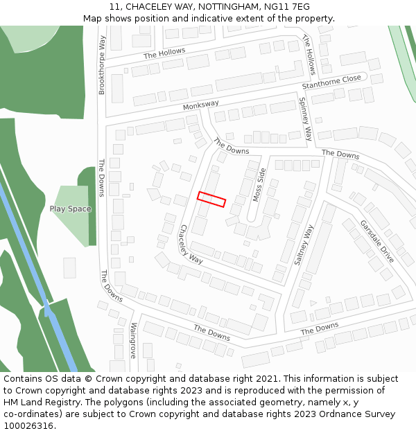 11, CHACELEY WAY, NOTTINGHAM, NG11 7EG: Location map and indicative extent of plot