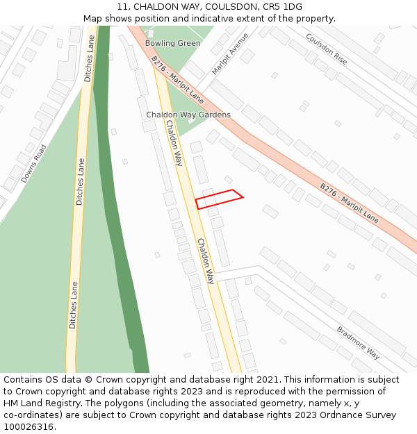 11, CHALDON WAY, COULSDON, CR5 1DG: Location map and indicative extent of plot