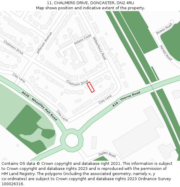 11, CHALMERS DRIVE, DONCASTER, DN2 4RU: Location map and indicative extent of plot