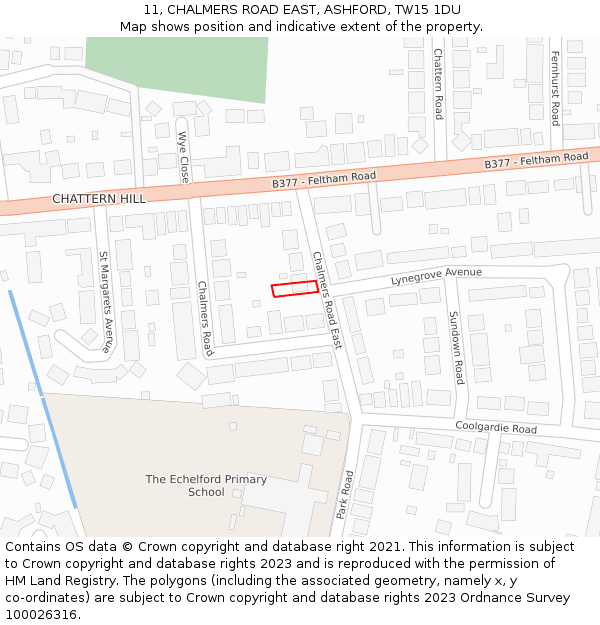 11, CHALMERS ROAD EAST, ASHFORD, TW15 1DU: Location map and indicative extent of plot