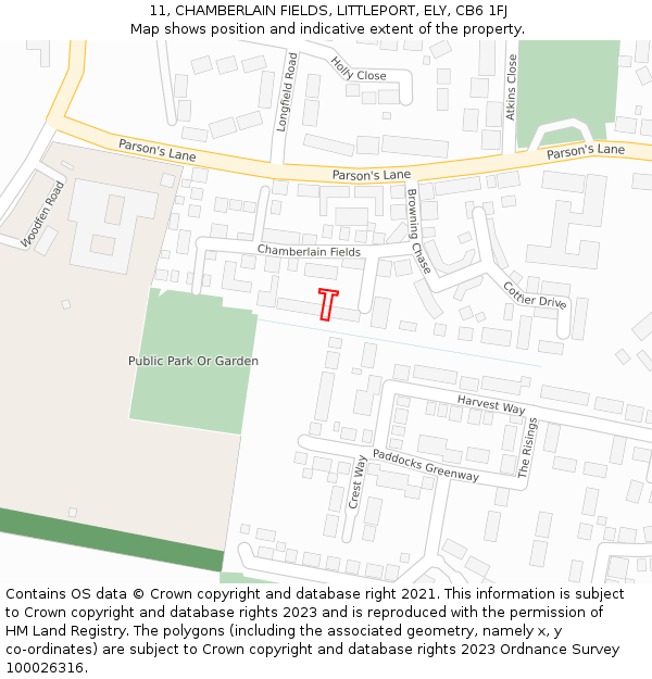 11, CHAMBERLAIN FIELDS, LITTLEPORT, ELY, CB6 1FJ: Location map and indicative extent of plot