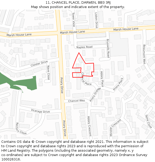 11, CHANCEL PLACE, DARWEN, BB3 3RJ: Location map and indicative extent of plot