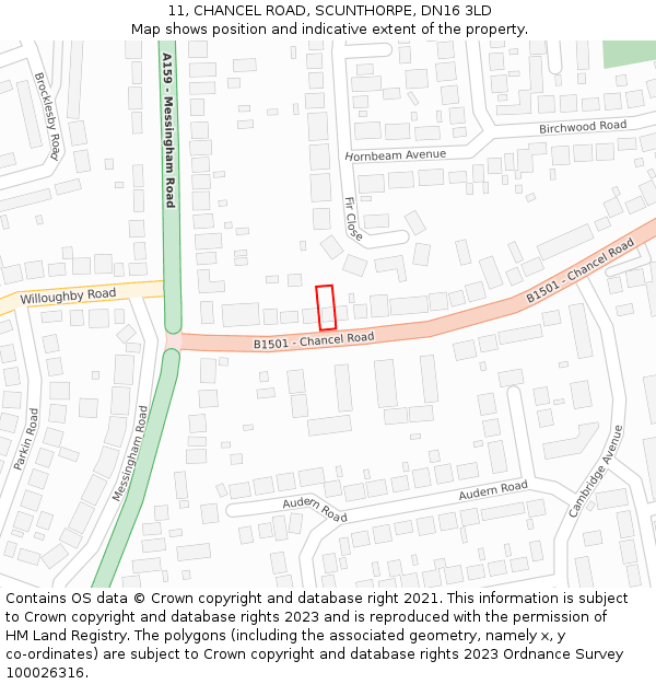 11, CHANCEL ROAD, SCUNTHORPE, DN16 3LD: Location map and indicative extent of plot