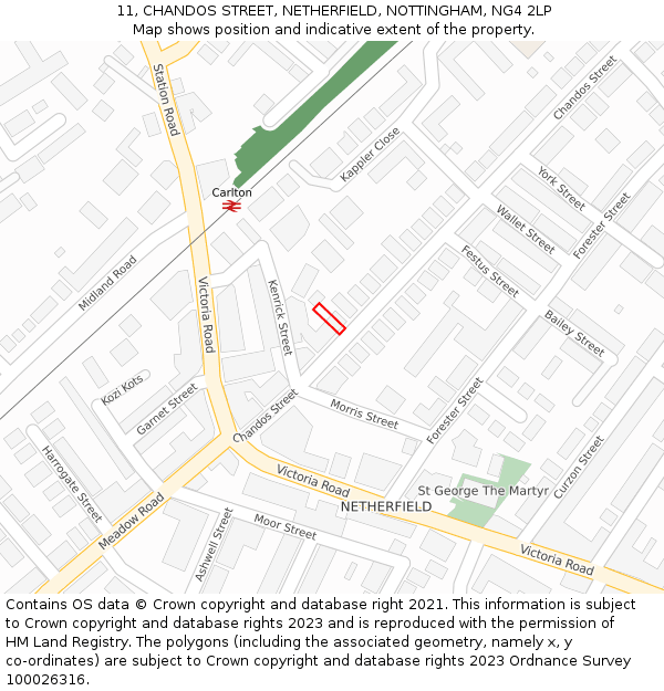 11, CHANDOS STREET, NETHERFIELD, NOTTINGHAM, NG4 2LP: Location map and indicative extent of plot