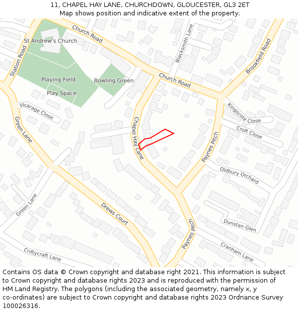 11, CHAPEL HAY LANE, CHURCHDOWN, GLOUCESTER, GL3 2ET: Location map and indicative extent of plot