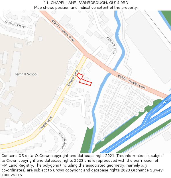 11, CHAPEL LANE, FARNBOROUGH, GU14 9BD: Location map and indicative extent of plot