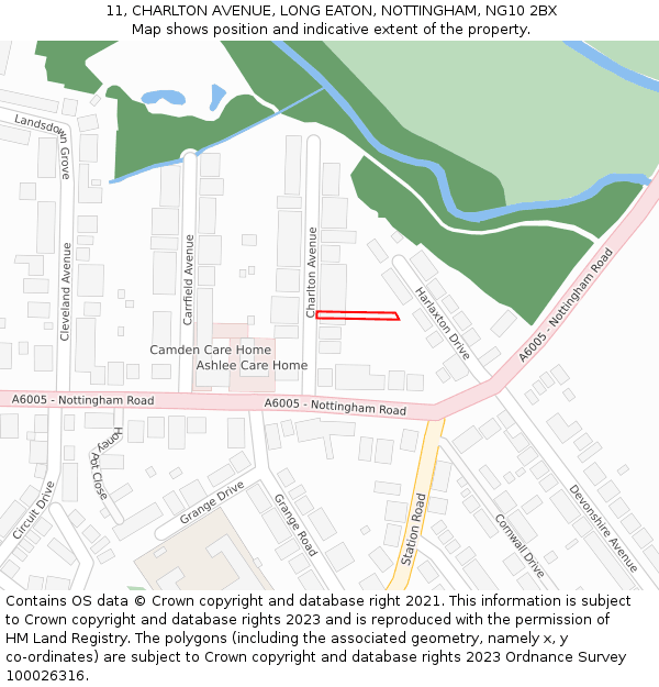 11, CHARLTON AVENUE, LONG EATON, NOTTINGHAM, NG10 2BX: Location map and indicative extent of plot