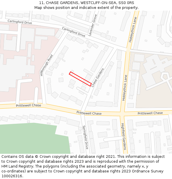 11, CHASE GARDENS, WESTCLIFF-ON-SEA, SS0 0RS: Location map and indicative extent of plot